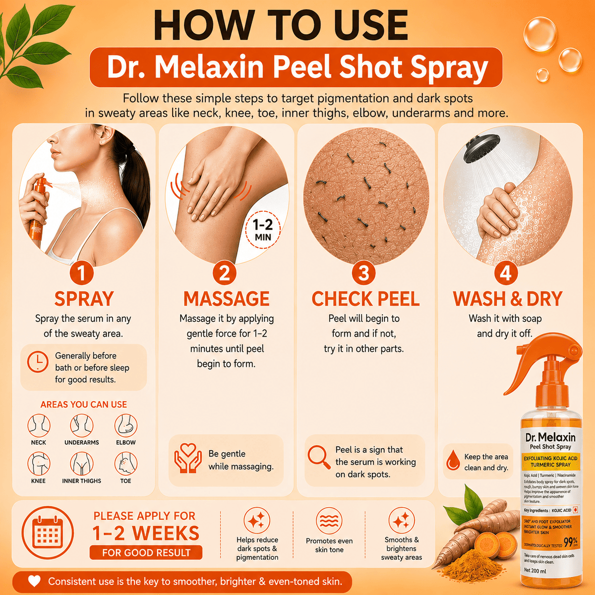 Dr. Melaxin Body Kojic Acid and Turmeric Exfoliating Spray