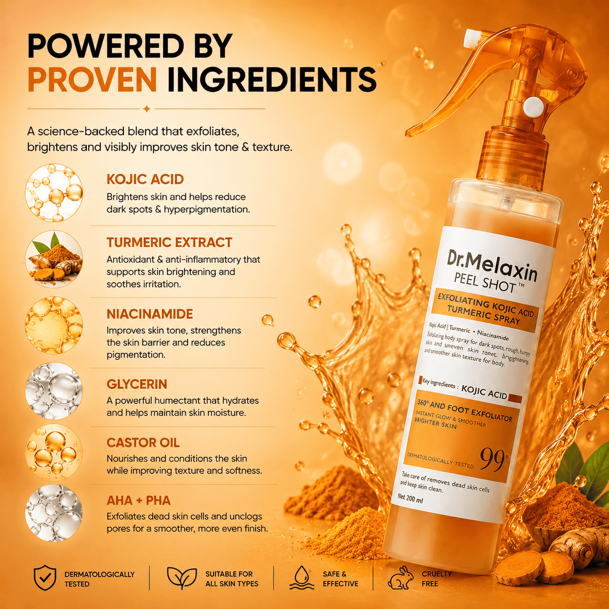 Dr. Melaxin Body Kojic Acid and Turmeric Exfoliating Spray