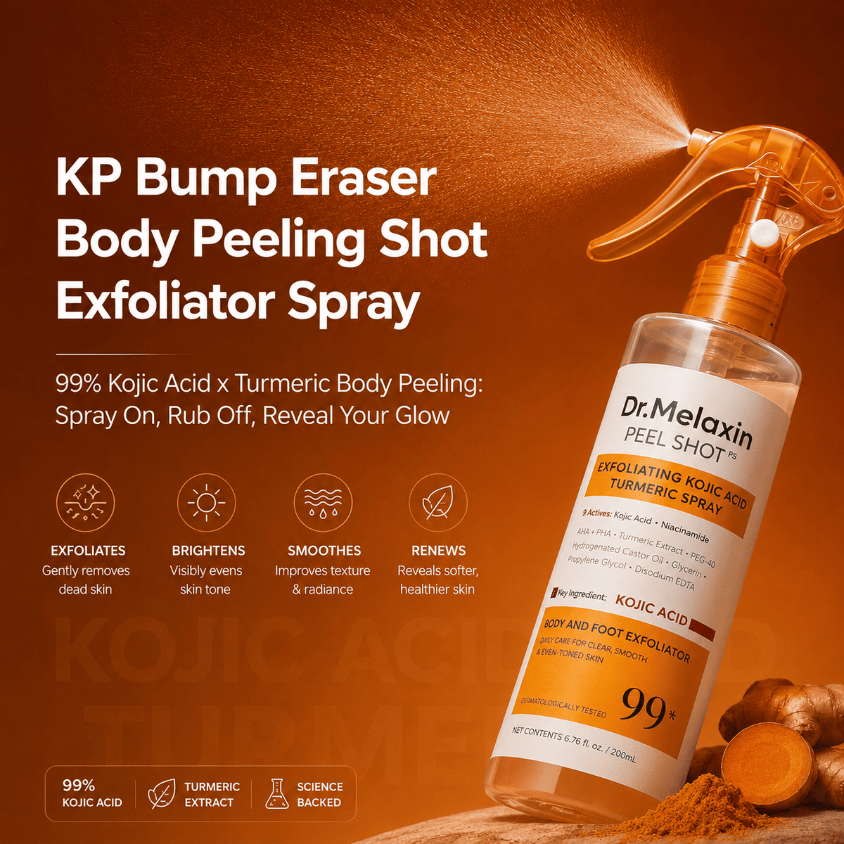 Dr. Melaxin Body Kojic Acid and Turmeric Exfoliating Spray